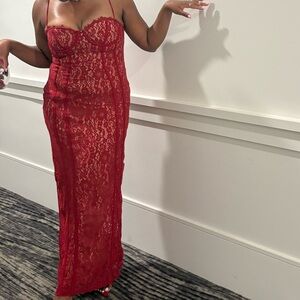 Elegant Red Lace Gown